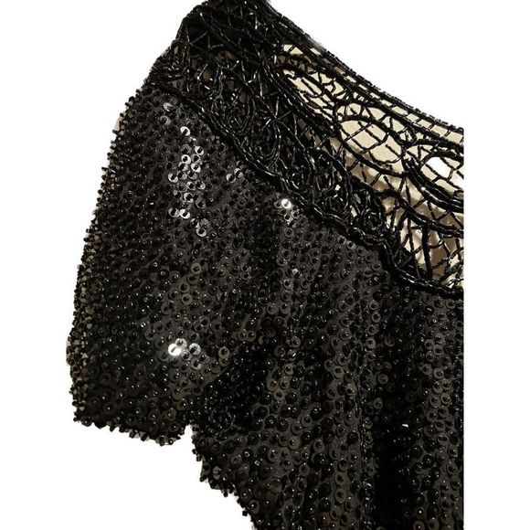 Oleg Cassini Exquisite Vintage 1980’s Beaded Cocktail Dress Ornate Neck and Back - Picture 3 of 12